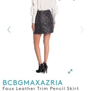 BCBG Max Azaria Faux Leather Trim Pencil Skirt